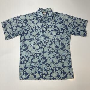 VTG Men’s Hawaiian Shirt Go Barefoot In Paradise Blue Medium Vibrant Nice